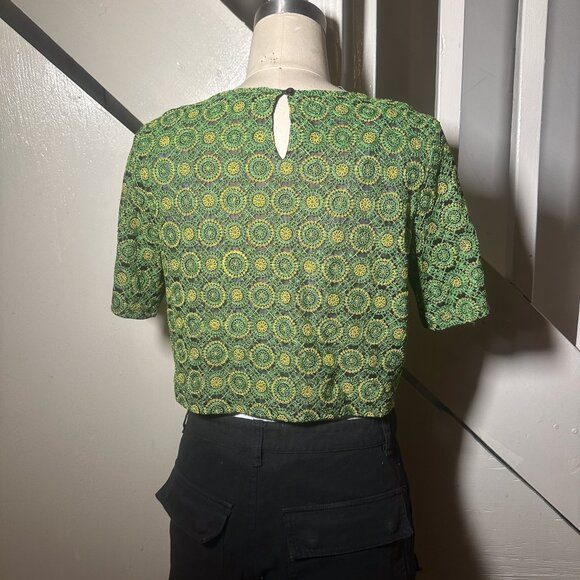 Topshop Embellished Green Lace Crop Top • Size US 8 (UK 12) - Picture 4 of 5